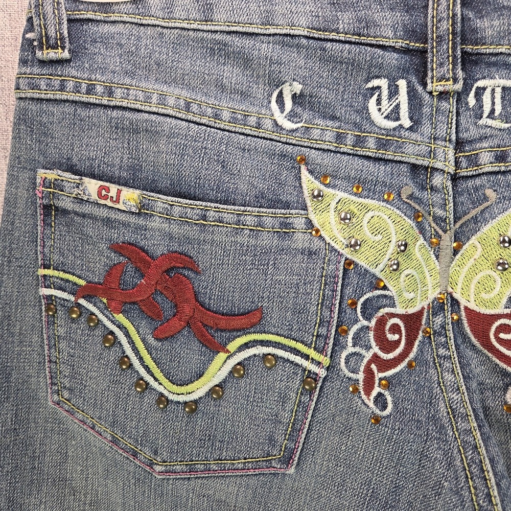 Crest Jeans Womens Flare Denim Y2K Embroidered Butterfly Studded Jrs 5/6 Fairy - Picture 9 of 14